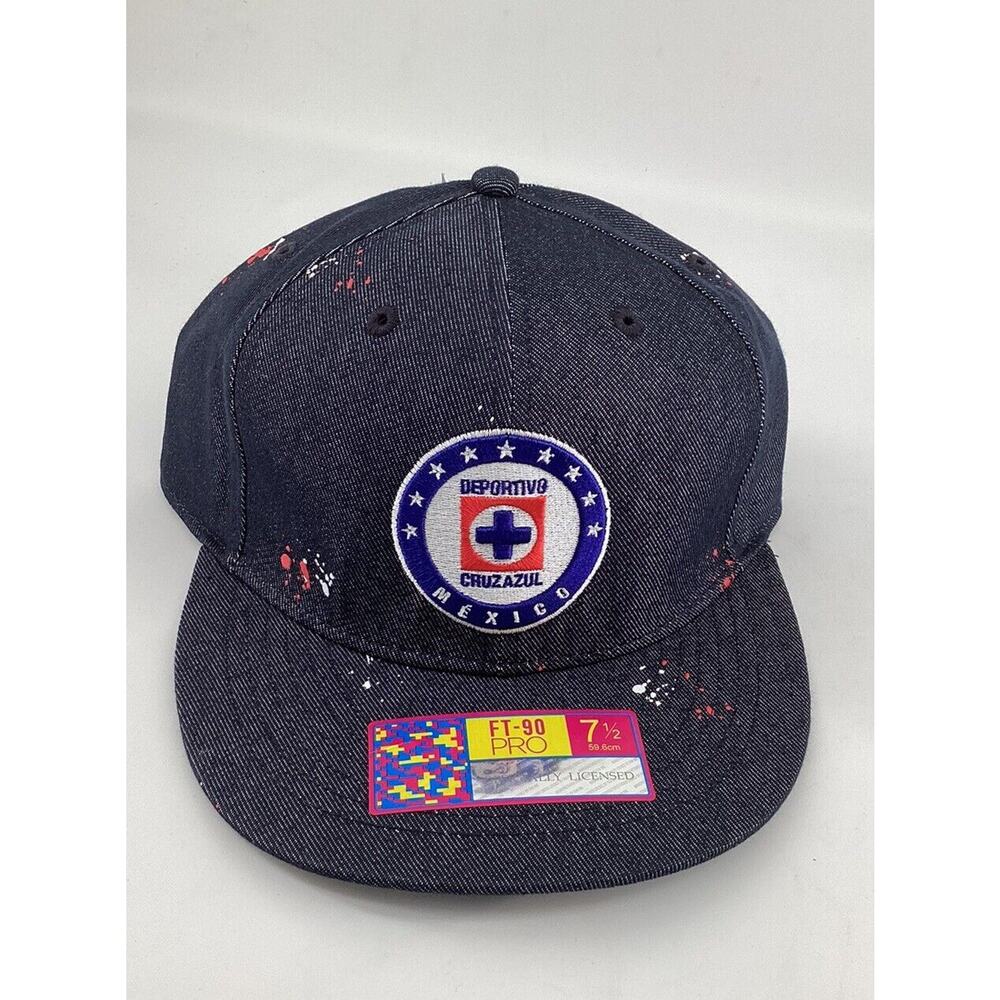 NWT Cruz Azul Fan Ink Hat Football Soccer Navy Paint Splatter Fitted Size 7 1/2